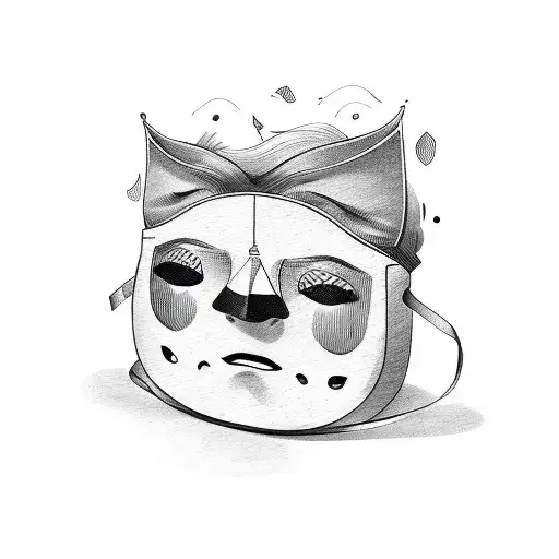 sad face under happy mask tattoo design idea
