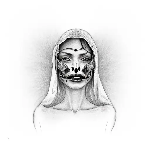 depressed woman with one face falling off face one smiling the other sad tattoo design idea
