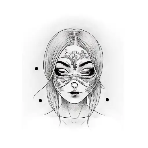 sad woman covering face with happy mask tattoo design idea