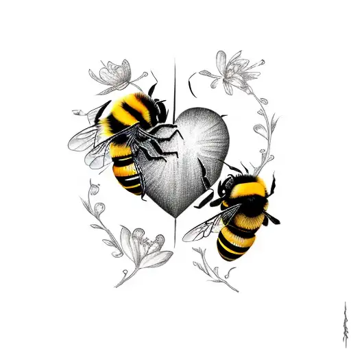bumble bee stinging heart tattoo design idea