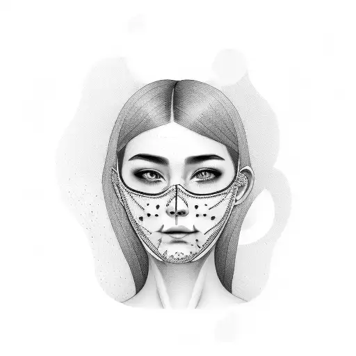 sad woman removing smiling face mask to reveal sad face tattoo design idea