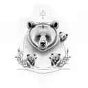 papa bear with 4 cubs tattoo design idea
