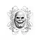 sad face, happy mask tattoo design idea