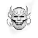 sad face, under happy mask tattoo design idea