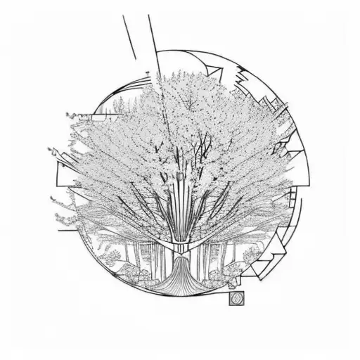 Cherry Blossom tree in the style of Frank Lloyd wright tattoo design idea