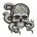 Skull snake monument tattoo design idea