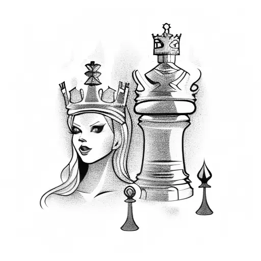 king and queen chess pieces tattoo design idea