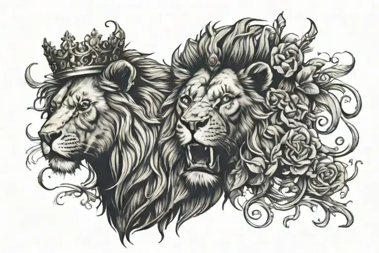 lion wearing a crown fight demons morning glory tattoo design idea