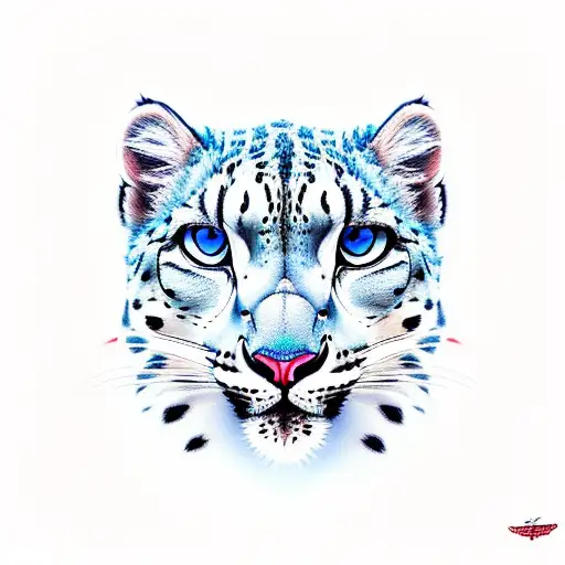 snowleopard with bright blue eyes tattoo design idea