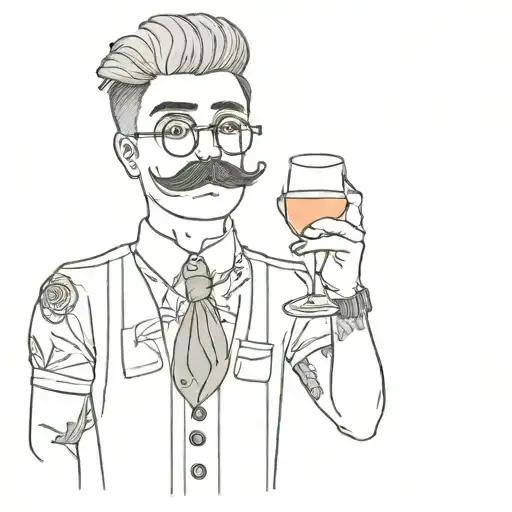 male doll with rose and mustaches holding glass of rakia tattoo design idea