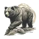 bear with claws mountain windy river moonlight tattoo design idea