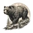 bear with claws mountain windy river moonlight tattoo design idea