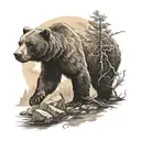 bear with claws mountain windy river moonlight tattoo design idea