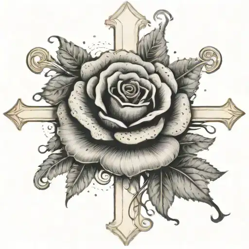 Christian cross with a rose wrapping around it  tattoo design idea