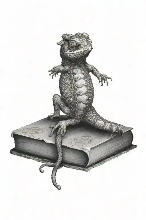 chameleon on a book tattoo design idea