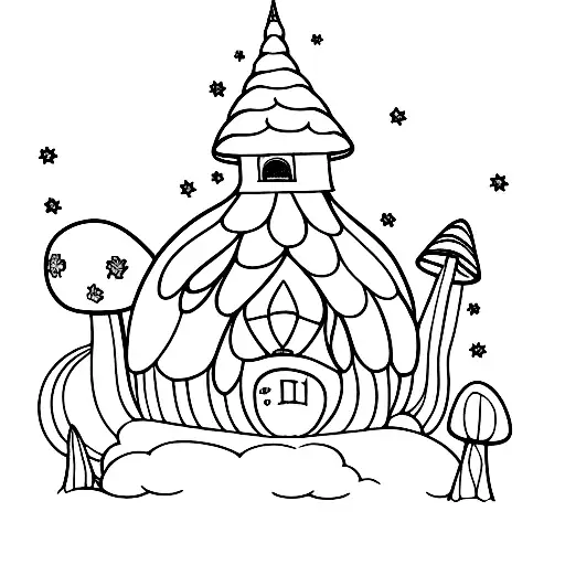 fairy mushroom house  tattoo design idea