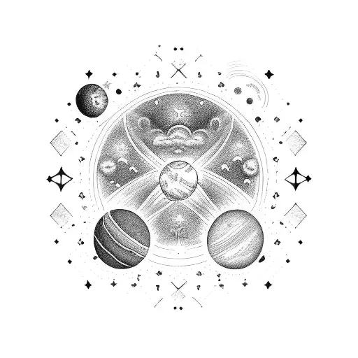 Celestial family portrait with each member represented by a different planet or star tattoo design idea