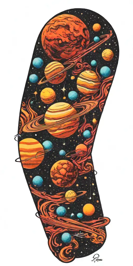 space and planets with patterns  tattoo design idea