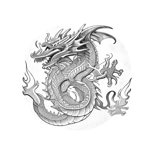 Ancient dragon guarding a treasure chest tattoo design idea