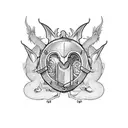 Ancient dragon guarding a treasure chest tattoo design idea