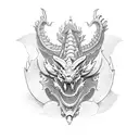 Ancient dragon guarding a treasure chest tattoo design idea
