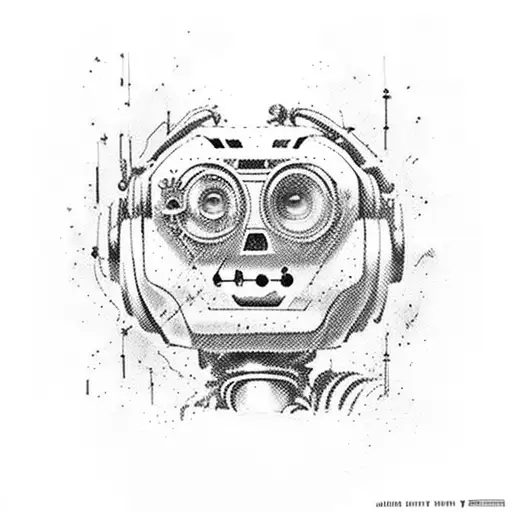 Johnny 5 from short circuit when he is damaged . but wearing a us navy dress blue uniform that is torn tattoo design idea