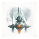 interstellar docking scene that shows the damaged endurance spinning with the ship cooper pilots. both ships tattoo design idea