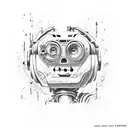 Johnny 5 from short circuit when he is damaged . but wearing a us navy dress blue uniform that is torn tattoo design idea
