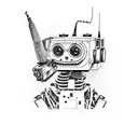 Johnny 5 from short circuit when he is damaged . but wearing a us navy dress blue uniform that is torn tattoo design idea