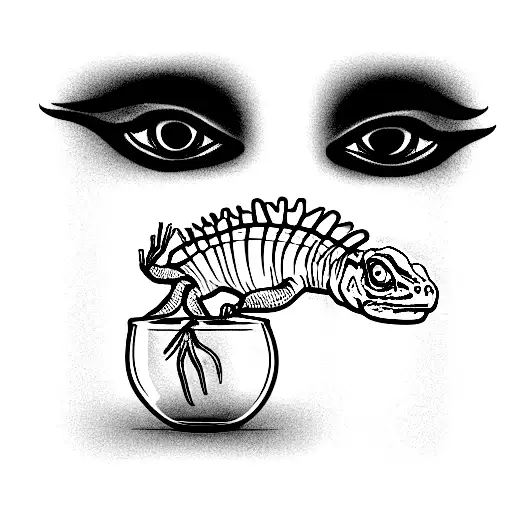 Gin tonic in a galss with iguana coming out the side tattoo design idea