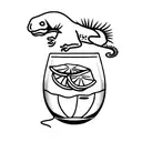 Gin tonic alcoholic drink glass with iguana climbing it tattoo design idea