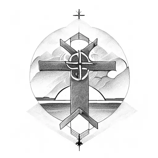 cross with Jesus on it and the words trust god tattoo design idea