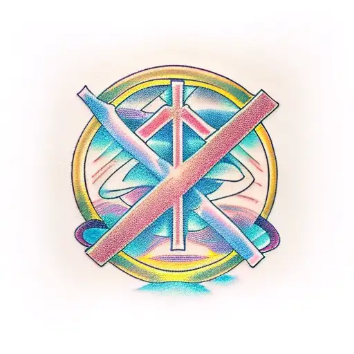 cross with Jesus on it and the words trust god tattoo design idea