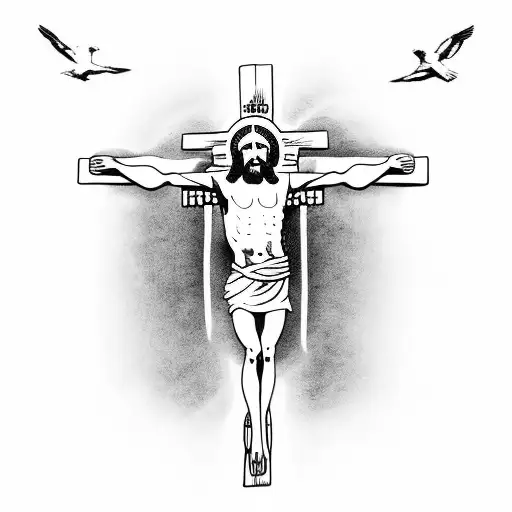 jesus on cross with the words "trust god" tattoo design idea