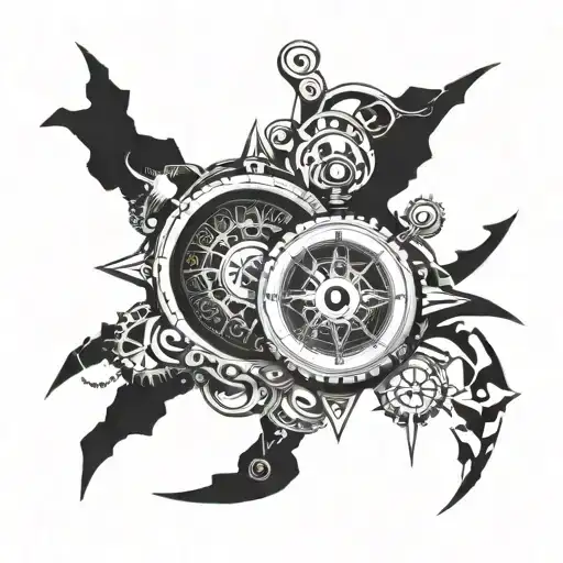 compass map and pocket watch mechanism intertwined tattoo design idea