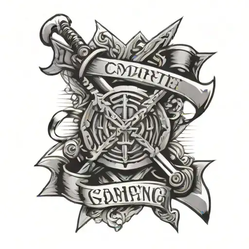 bold letters that say compete with two swords crossing to symbolize iron sharpens iron  tattoo design idea