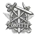 bold letters that say compete with two swords crossing to symbolize iron sharpens iron  tattoo design idea
