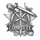 bold letters that say compete with two swords crossing to symbolize iron sharpens iron  tattoo design idea