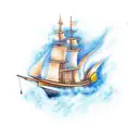 burning ship tattoo design idea