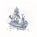 burning ship tattoo design idea