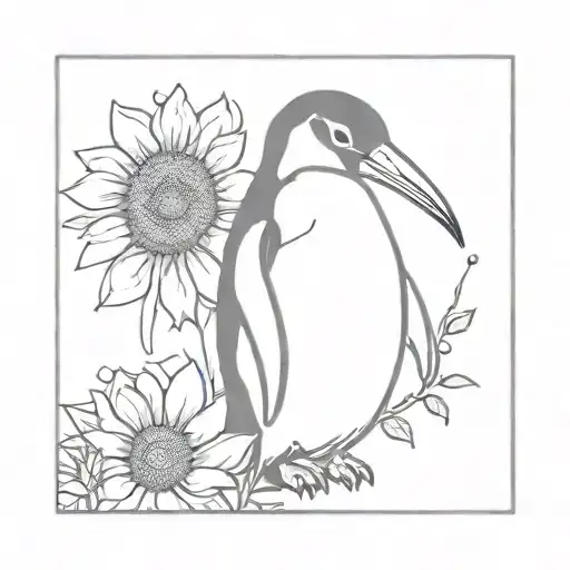 penguin with a paintbrush painting a sunflower tattoo tattoo design idea