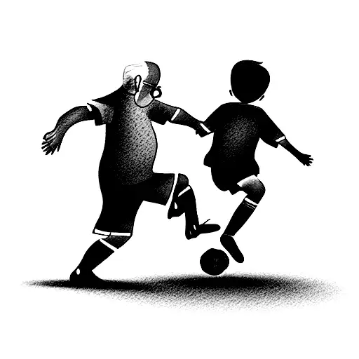  old man, a grandpa, watching his grandson from the stands, a young man, playing soccer on the field tattoo design idea