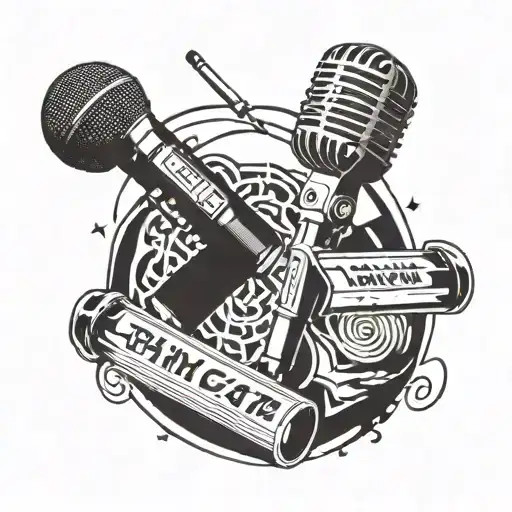 Incorporate a microphone and music notes to represent Olivia Rodrigo and Ariana Grande, with a subtle nod to WWE through a wrestling ring in the background tattoo design idea