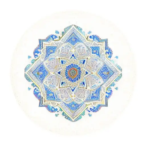 iranian traditional tile style with tranditional writings in persian sayig "ان معی ربی سیهدین" tattoo design idea