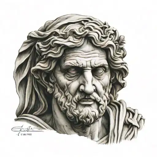 greek statue grief tattoo design idea