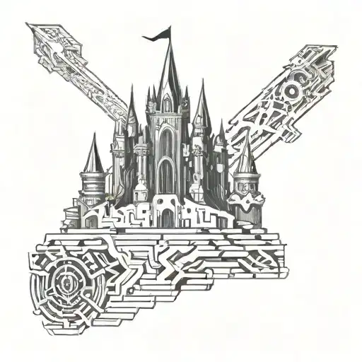 cyber sigilism dark castle tattoo design idea