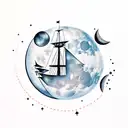 Pirate ship silhouette with a black pearl as the moon tattoo design idea