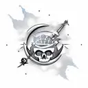 Pirate ship silhouette with a black pearl as the moon tattoo design idea