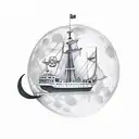 Pirate ship silhouette with a black pearl as the moon tattoo design idea