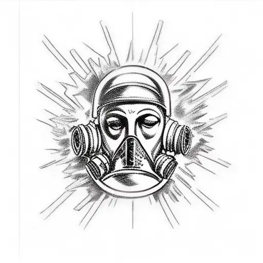 Cracked Statue of St.Michael wearing a gas mask tattoo design idea